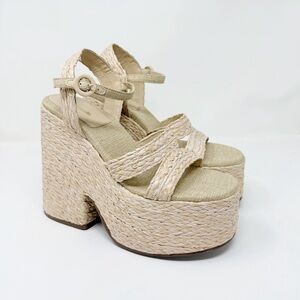 New Larroude Carmen Raffia Platform Sandals Sz US 9.5